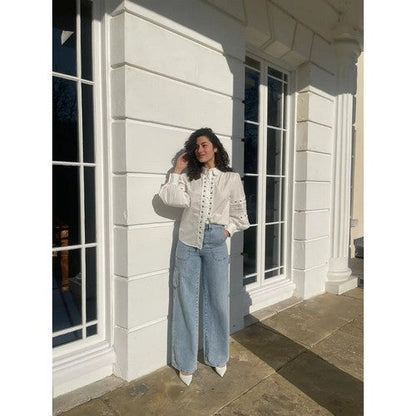 River Island 100% Cotton Eyelet Shirt in White