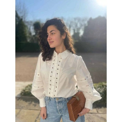 River Island 100% Cotton Eyelet Shirt in White