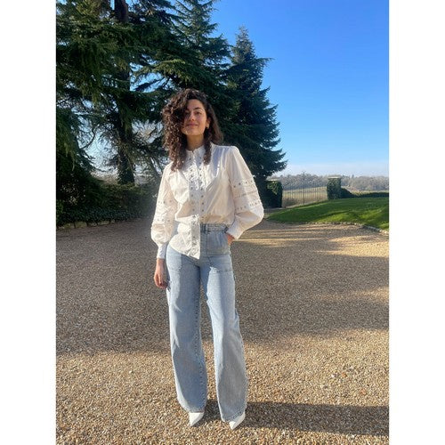 River Island 100% Cotton Eyelet Shirt in White