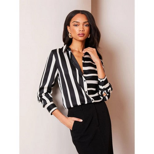 Lipsy Black Printed Satin Button Through Shirt