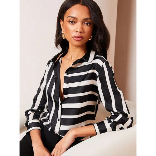 Lipsy Black Printed Satin Button Through Shirt
