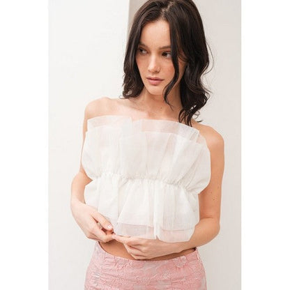 Tulle Ruffle Tube Top in Ivory