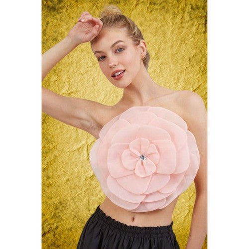 LB1708 Tulle Flower Tube Top in Pink