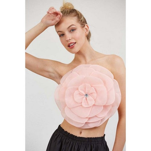Tulle Flower Tube Top in Pink