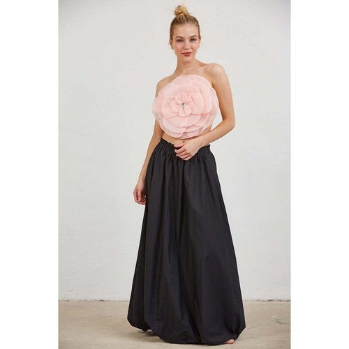 Tulle Flower Tube Top in Pink