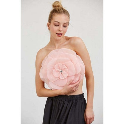 Tulle Flower Tube Top in Pink