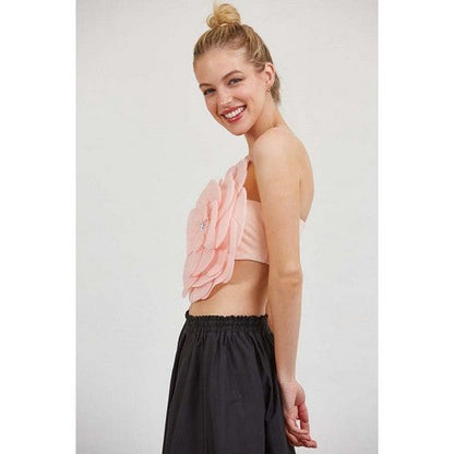 Tulle Flower Tube Top in Pink