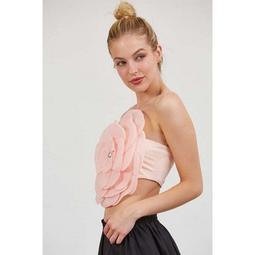 Tulle Flower Tube Top in Pink