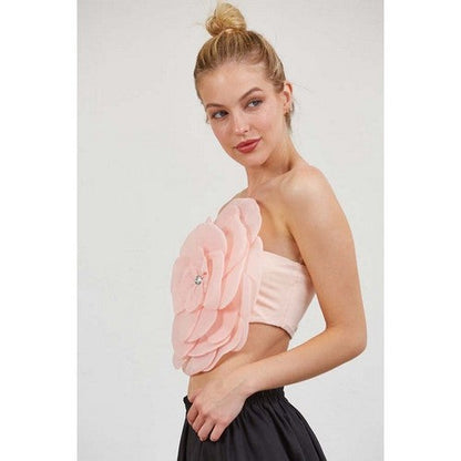 Tulle Flower Tube Top in Pink