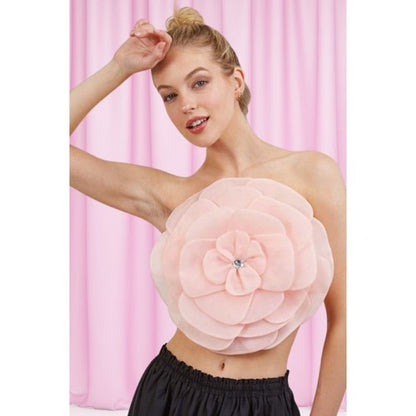 Tulle Flower Tube Top in Pink