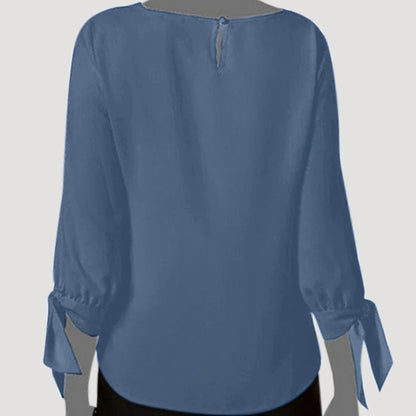 Papaya Knot Sleeve Blouse in Washed Grey Satin
