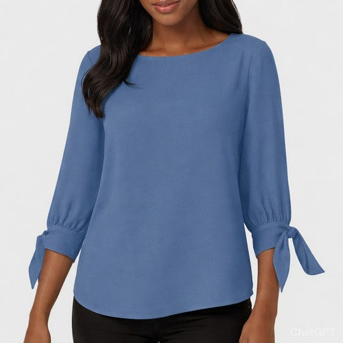 Papaya Knot Sleeve Blouse in Washed Grey Satin
