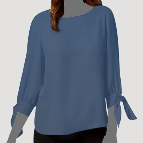 Papaya Knot Sleeve Blouse in Washed Grey Satin