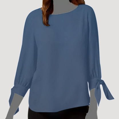 Papaya Knot Sleeve Blouse in Washed Grey Satin