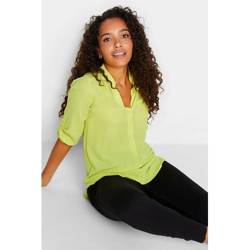 Roll Sleeve Longline Blouse in Yellow