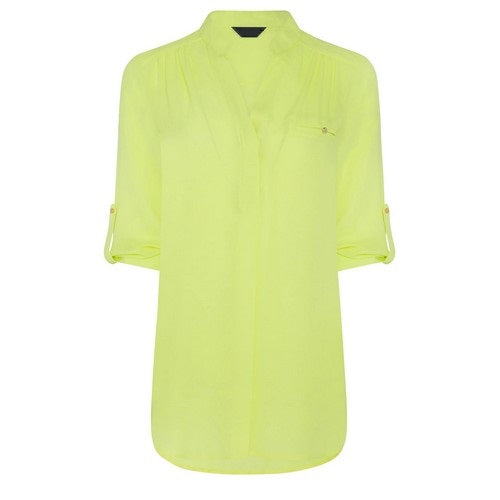 Roll Sleeve Longline Blouse in Yellow