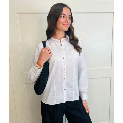 TOP4937-4 Naf Naf Panelled Batwing Blouse in White