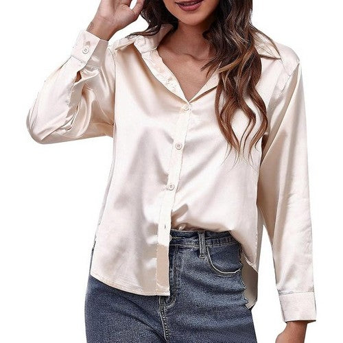 Society Eight Satin Shirt in Champagne