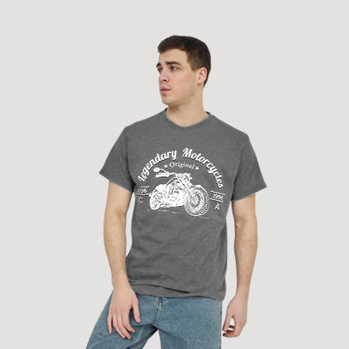 Size& Legendary Motorcycles Graphic Tee in Charcoal Grey