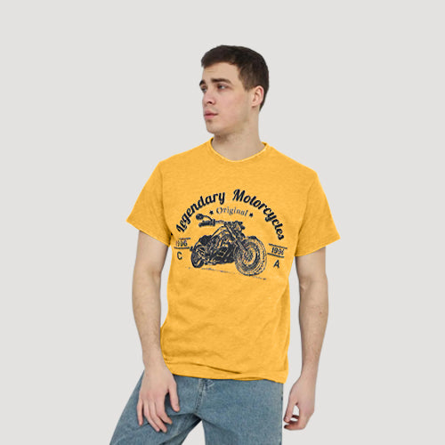 Size& Legendary Motorcycles Graphic Tee in Mustard