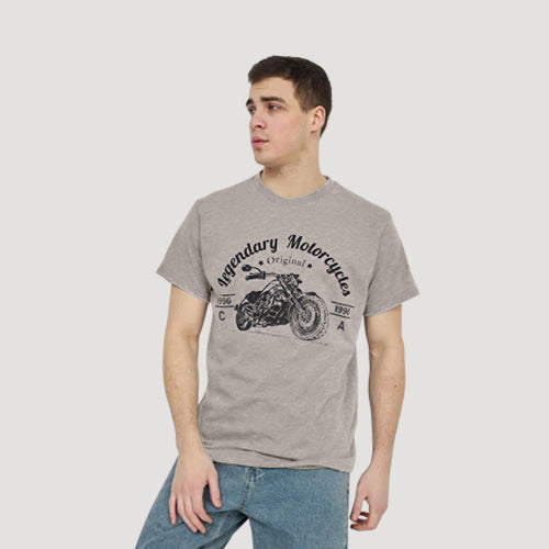 Size& Legendary Motorcycles Graphic Tee in Stone