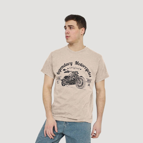 Size& Legendary Motorcycles Graphic Tee in Tan