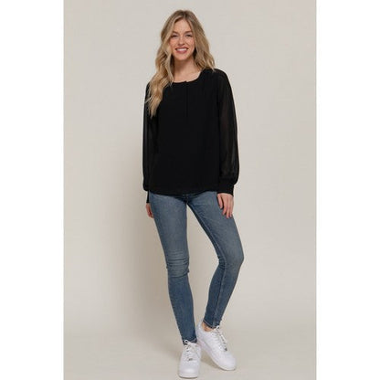 Chiffon Henley Blouse in Black