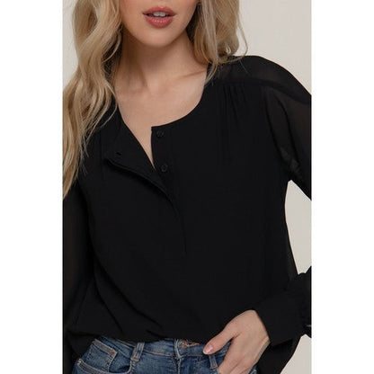 Chiffon Henley Blouse in Black