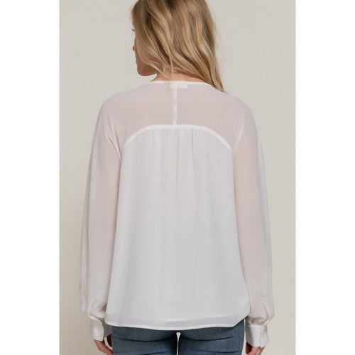 Chiffon Henley Blouse in White