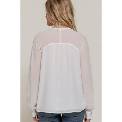 Chiffon Henley Blouse in White