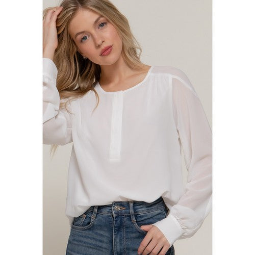 Chiffon Henley Blouse in White