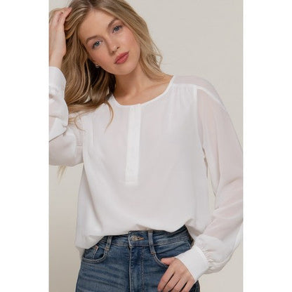 Chiffon Henley Blouse in White