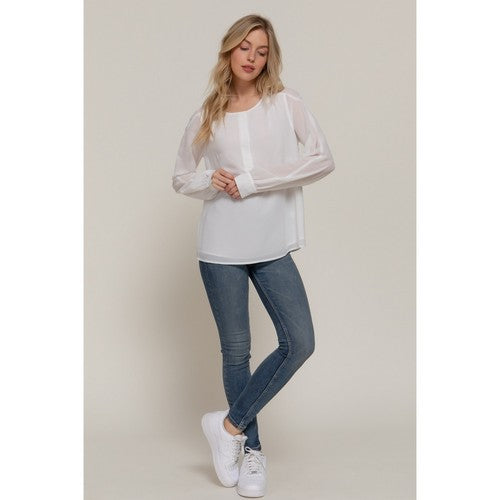 Chiffon Henley Blouse in White