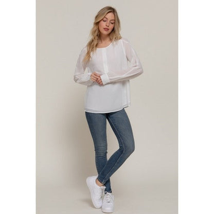 Chiffon Henley Blouse in White
