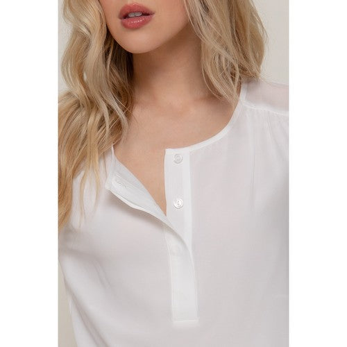 Chiffon Henley Blouse in White