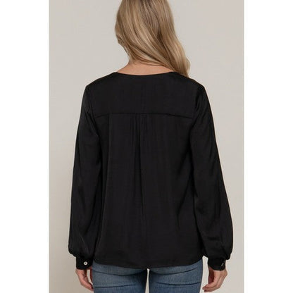 V Neck Satin Blouse in Black