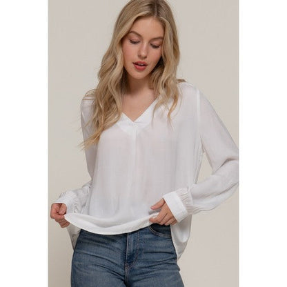 V Neck Satin Blouse in White