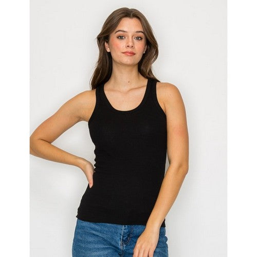 RT229 Scoop Neck Ribbed Tank Top in Black