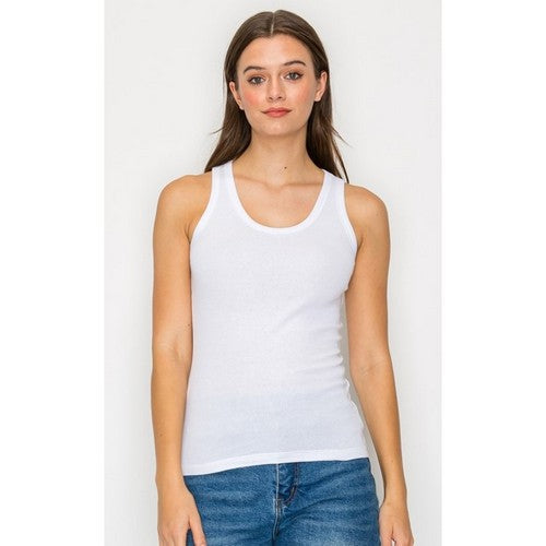 RT229 Scoop Neck Ribbed Tank Top in White