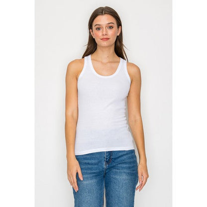 Scoop Neck Ribbed Tank Top in White