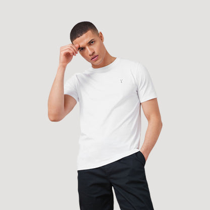 Next Stag Logo Crew Neck T-Shirt in White/Silver Stag