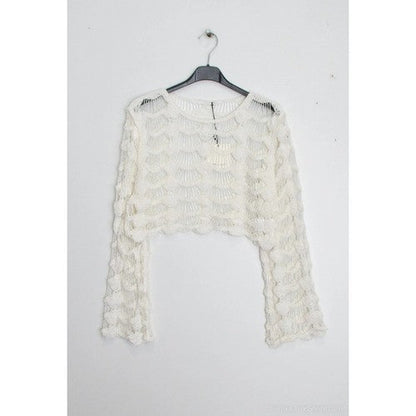 Crochet Long Sleeve Crop Top in Ivory