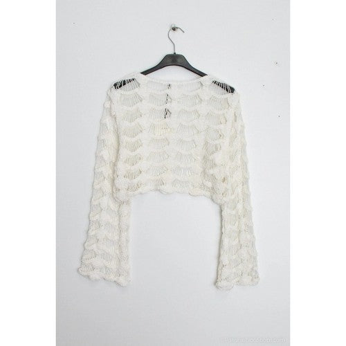 Crochet Long Sleeve Crop Top in Ivory