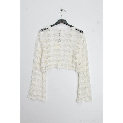 Crochet Long Sleeve Crop Top in Ivory
