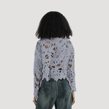 Crochet Long Sleeve Top in Blue