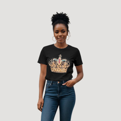 Sequin & Rhinestone Crown Dressy Tee in Black