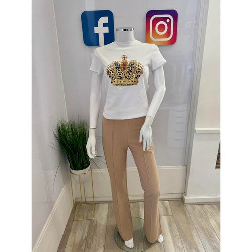 Sequin & Rhinestone Crown Dressy Tee in White