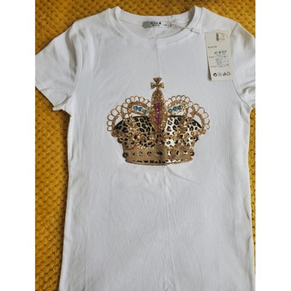 Sequin & Rhinestone Crown Dressy Tee in White