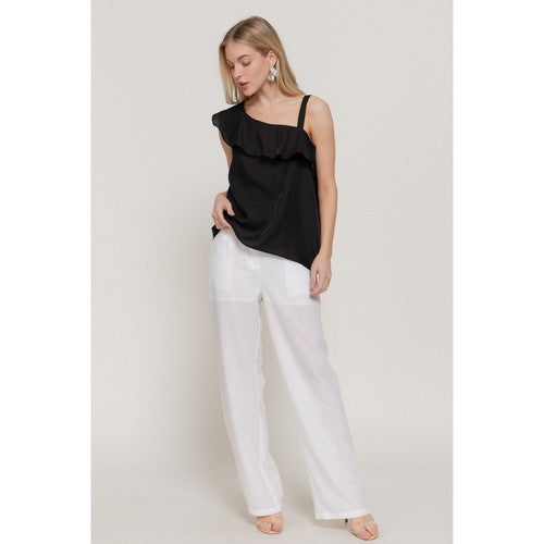 Asymmetric Ruffle Blouse in Black
