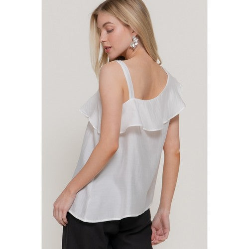 Asymmetric Ruffle Blouse in Off White
